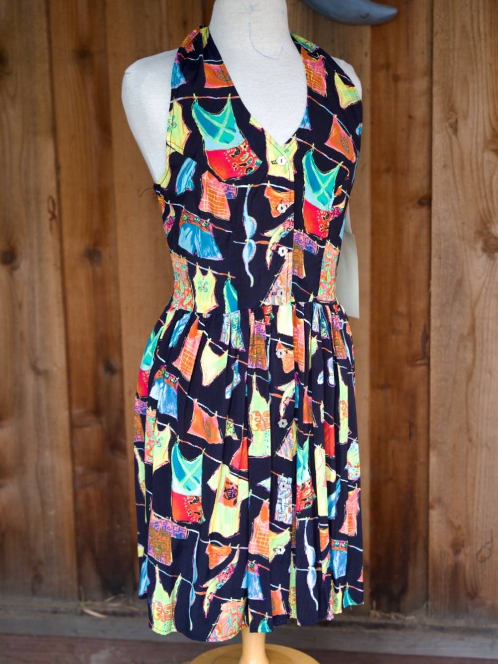 NWT Vintage Y2K Big He'd Designs Button Down ChaCha Halter Midi Dress Woman's L